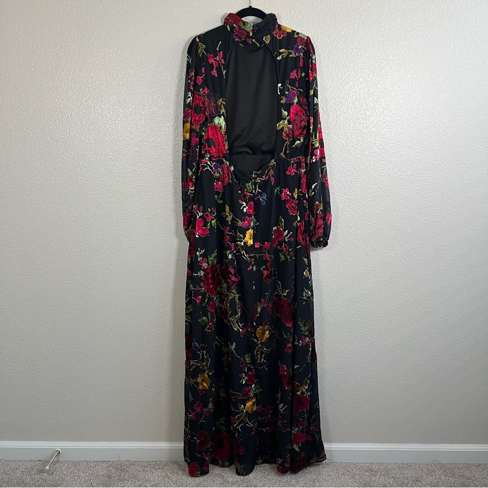 NWT Lulus Graceful Arrival Black Floral Burnout Backless Maxi Dress XL - Picture 8 of 12